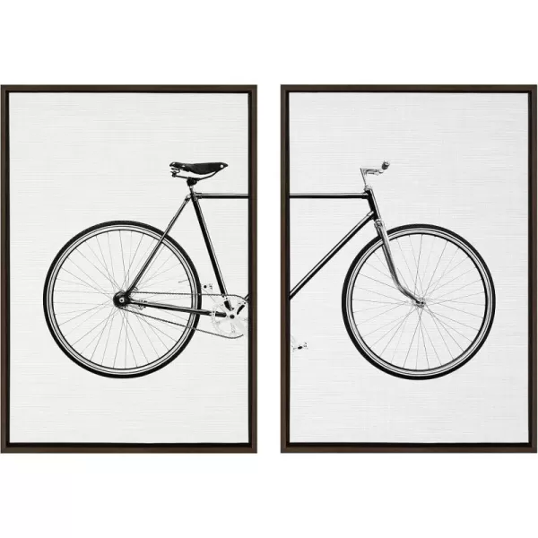 Kate and Laurel Sylvie Bicycle Framed Canvas Wall Art by Simon Te of Tai Prints Set of 2 23x33 Natural Whimsical Wall DecorBrown