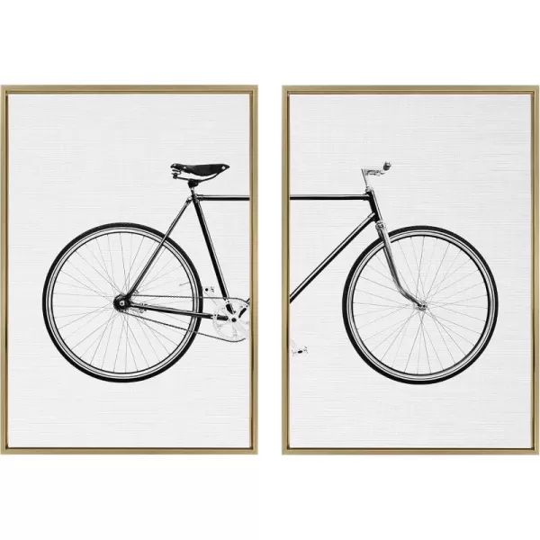 Kate and Laurel Sylvie Bicycle Framed Canvas Wall Art by Simon Te of Tai Prints Set of 2 23x33 Natural Whimsical Wall DecorGold