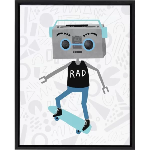 Kate and Laurel Sylvie Boom Box Boy 1 Framed Canvas Wall Art by Molly Fabiano 18x24 Black Science Fiction Robot Art for Wall