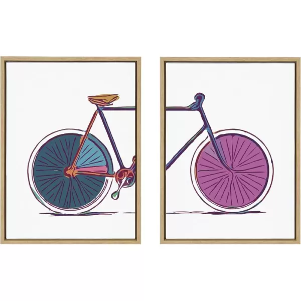 Kate and Laurel Sylvie Colorful Bike Left and Right Framed Canvas Wall Art Set by Apricot and Birch 2 Piece Set 18x24 Natural Whimsical Vibrant Colorful Bicycle Art Set of 2
