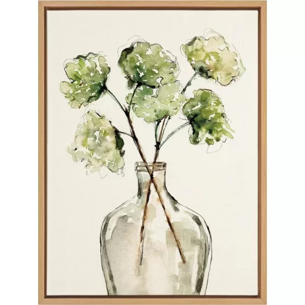 Kate and Laurel Sylvie Greenery Vase Framed Linen Textured Canvas Wall Art by Sara Berrenson 18x24 Natural Modern Nature Art for WallNatural