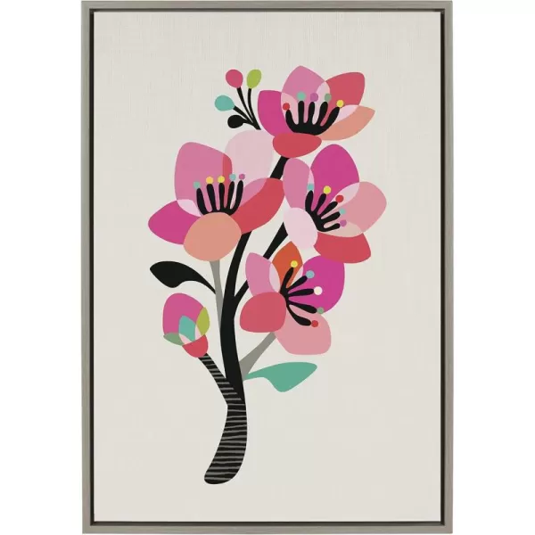 Kate and Laurel Sylvie Mid Century Modern Cherry Blossoms Framed Canvas Wall Art by Rachel Lee of My Dream Wall 23x33 Natural Colorful Floral Art for WallGrey