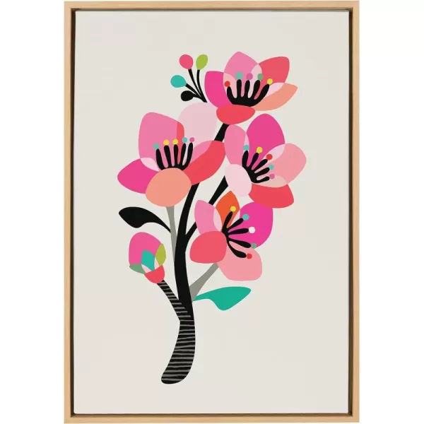 Kate and Laurel Sylvie Mid Century Modern Cherry Blossoms Framed Canvas Wall Art by Rachel Lee of My Dream Wall 23x33 Natural Colorful Floral Art for WallNatural
