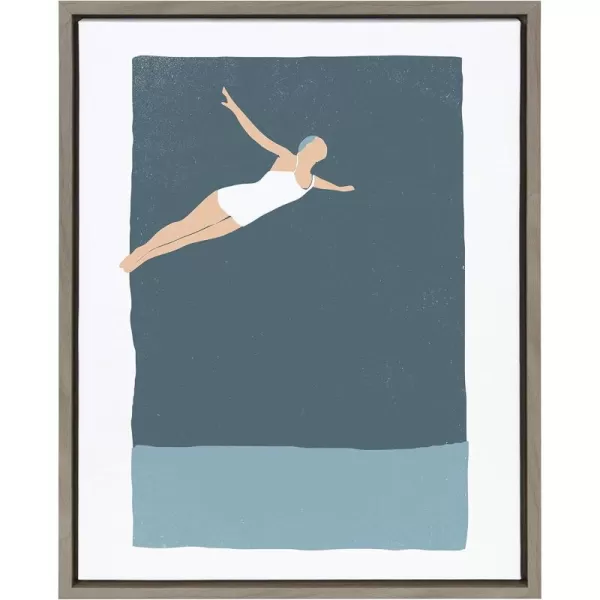 Kate and Laurel Sylvie The Leap Framed Canvas Wall Art by Rocket Jack 18x24 Gray Chic Coastal Art for Wall