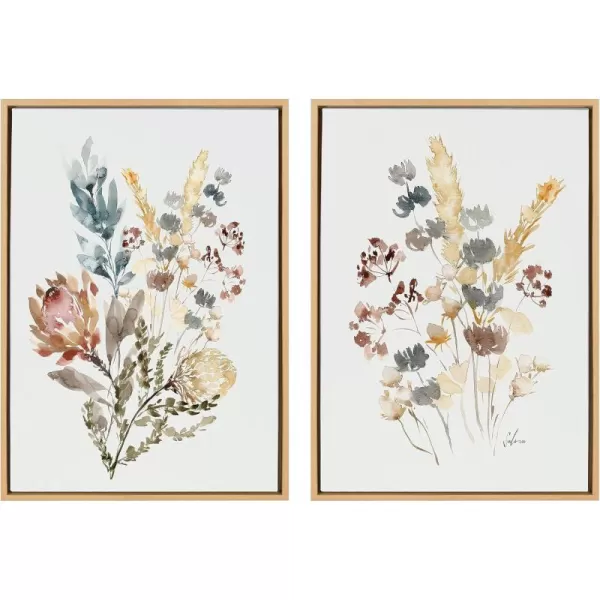 Kate and Laurel Sylvie Wildflower Bunch and Wild Salvia Framed Canvas Wall Art Set by Sara Berrenson 2 Piece 23x33 Natural Soft Neutral Flower Bouquet Art for Wall