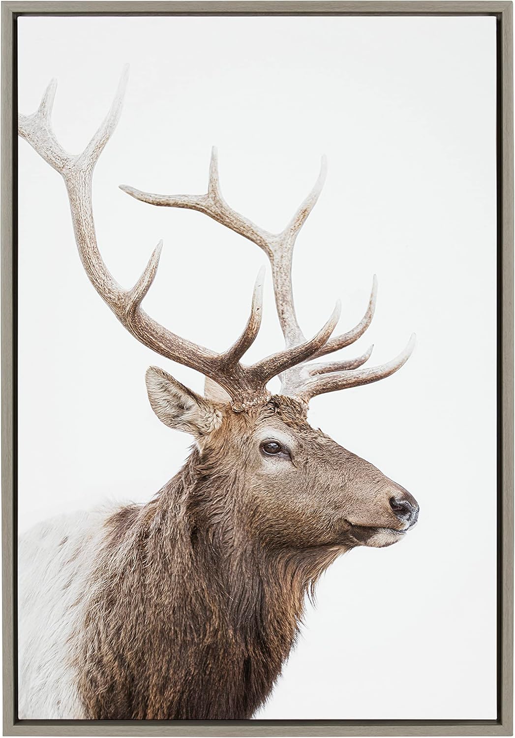Kate and Laurel Sylvie Stag Profile Framed Canvas Wall Art by Amy Peterson Art Studio 23x33 Natural Modern Forest Animal Portrait Art for WallGray