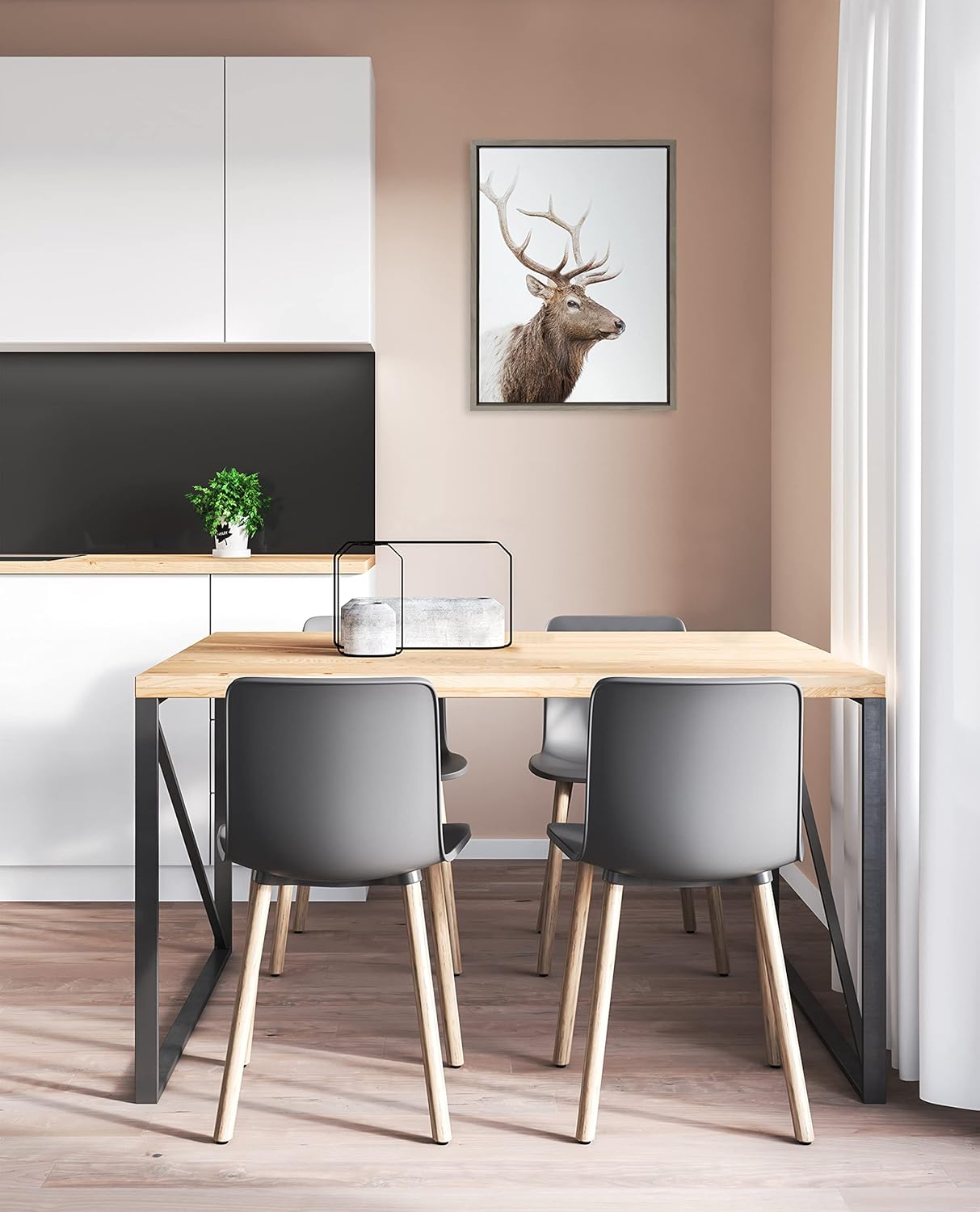 Kate and Laurel Sylvie Stag Profile Framed Canvas Wall Art by Amy Peterson Art Studio 23x33 Natural Modern Forest Animal Portrait Art for WallGray