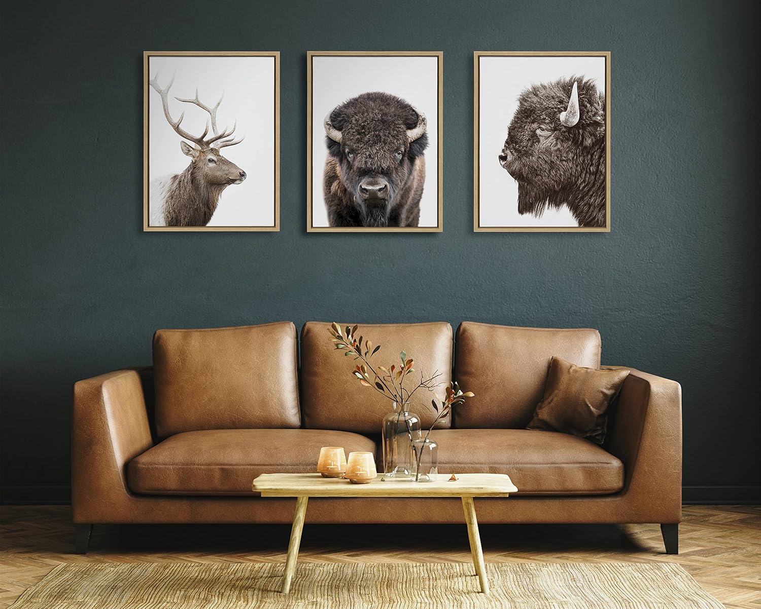 Kate and Laurel Sylvie Stag Profile Framed Canvas Wall Art by Amy Peterson Art Studio 23x33 Natural Modern Forest Animal Portrait Art for WallNatural