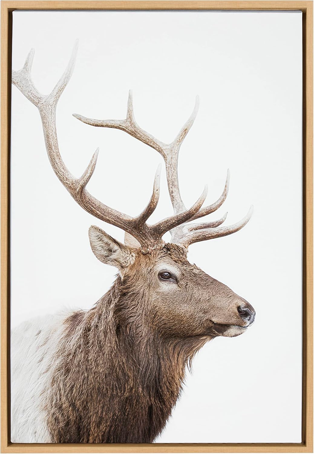 Kate and Laurel Sylvie Stag Profile Framed Canvas Wall Art by Amy Peterson Art Studio 23x33 Natural Modern Forest Animal Portrait Art for WallNatural