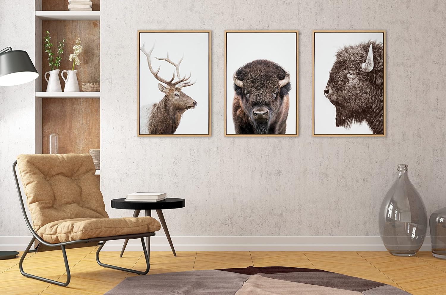 Kate and Laurel Sylvie Stag Profile Framed Canvas Wall Art by Amy Peterson Art Studio 23x33 Natural Modern Forest Animal Portrait Art for WallNatural