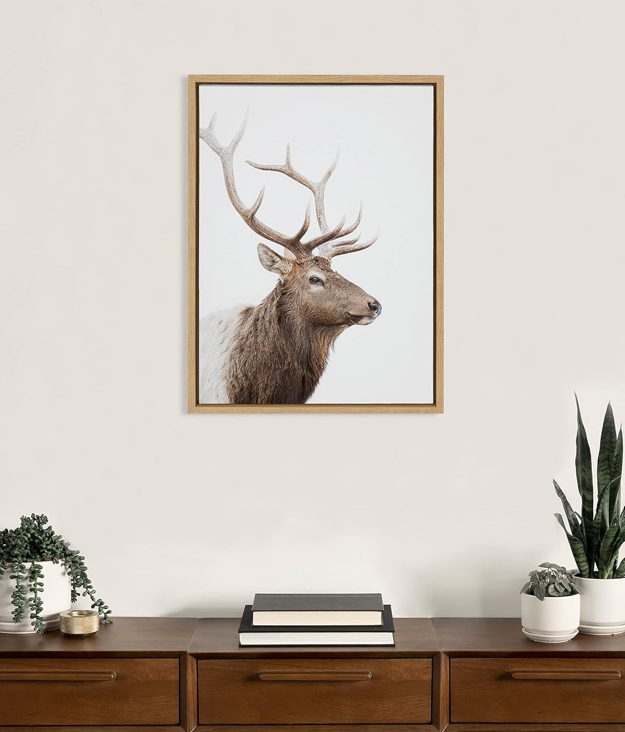 Kate and Laurel Sylvie Stag Profile Framed Canvas Wall Art by Amy Peterson Art Studio 23x33 Natural Modern Forest Animal Portrait Art for WallNatural