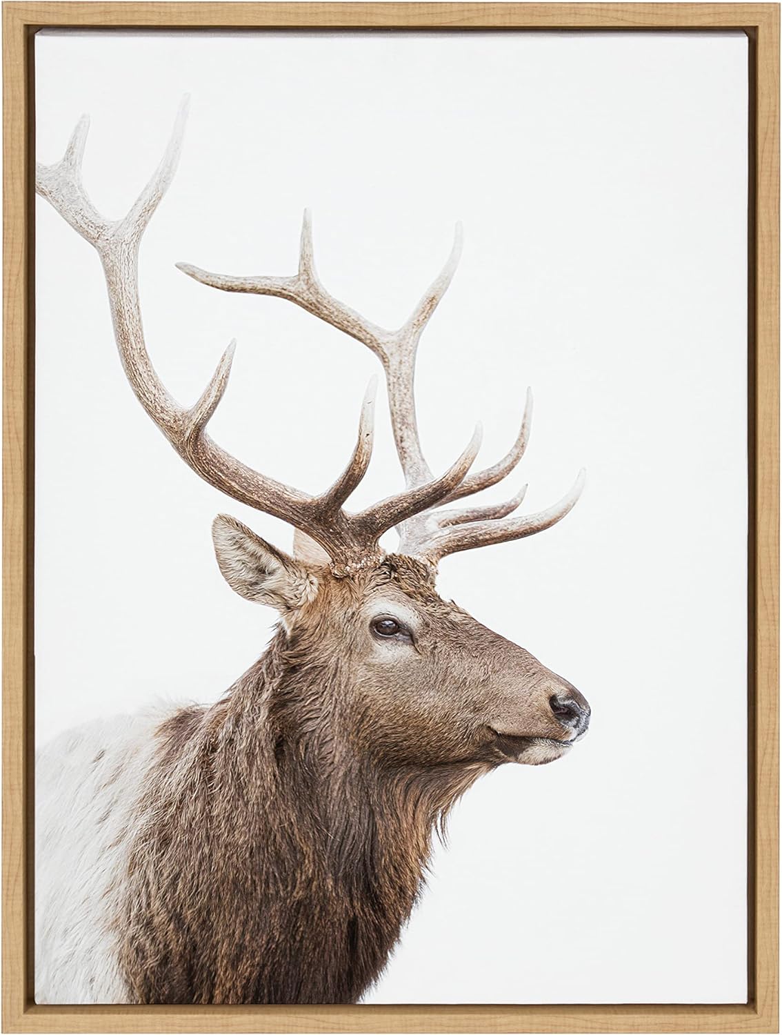 Kate and Laurel Sylvie Stag Profile Framed Canvas Wall Art by Amy Peterson Art Studio 23x33 Natural Modern Forest Animal Portrait Art for WallNatural
