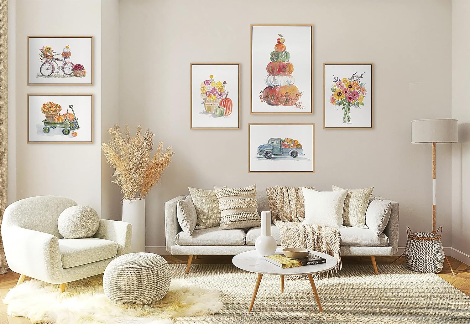 Kate and Laurel Sylvie Vintage Bike in Autumn Framed Canvas Wall Art by Patricia Shaw 18x24 Natural Decorative Pumpkin Fall Wall Dcor
