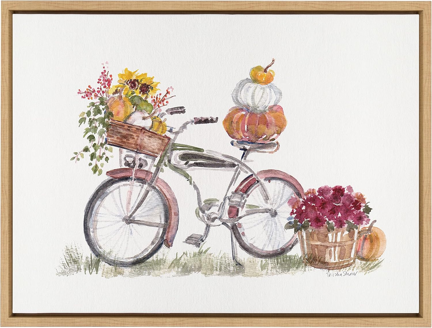 Kate and Laurel Sylvie Vintage Bike in Autumn Framed Canvas Wall Art by Patricia Shaw 18x24 Natural Decorative Pumpkin Fall Wall Dcor