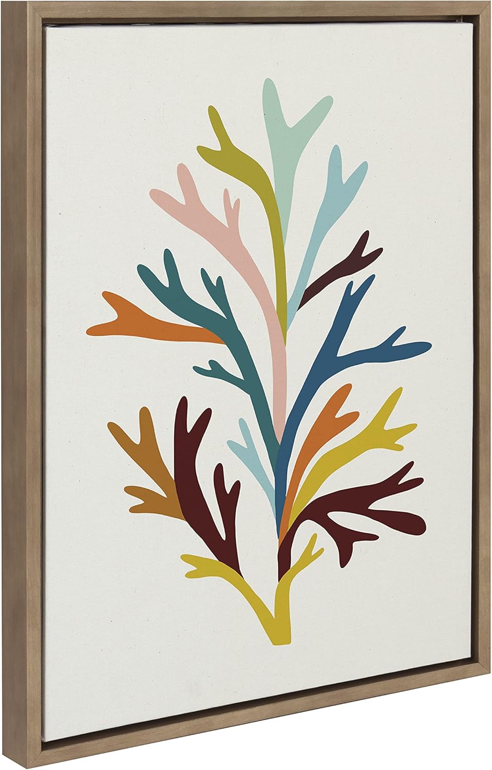 Kate and Laurel x Alicia Schultz Collaboration Sea Plant Framed Linen Textured Canvas Wall Art 18x24 Gold Decorative Coastal Art Colorful Ocean Coral