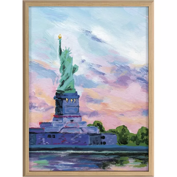 Kate and Laurel Blake Lady Liberty Framed Printed Wood Wall Art by Rachel Christopoulous 18x24 Natural New York Art for Wall