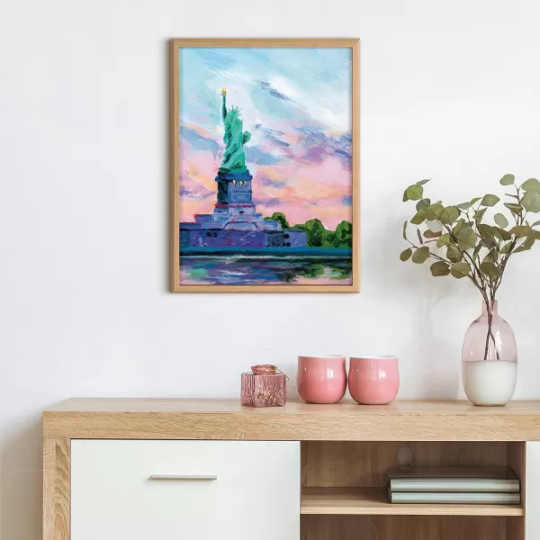 Kate and Laurel Blake Lady Liberty Framed Printed Wood Wall Art by Rachel Christopoulous 18x24 Natural New York Art for Wall