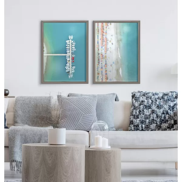 Kate and Laurel Blake Monterosso Framed Printed Glass Wall Art by Rachel Dowd 18x24 Gray Chic Coastal Art for Wall