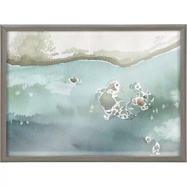 Kate and Laurel Blake Rocky Shores Framed Printed Glass Wall Art by Janet MeinkeLau 18x24 Gray Coastal Beach Art for Wall