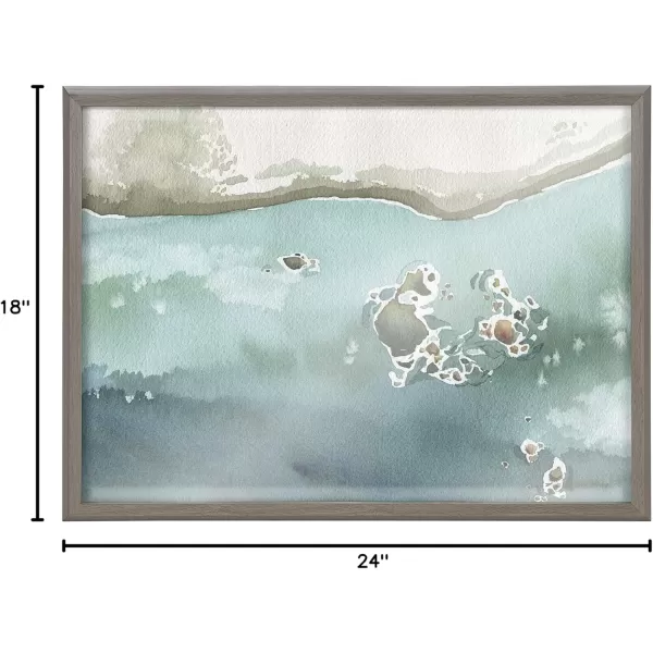 Kate and Laurel Blake Rocky Shores Framed Printed Glass Wall Art by Janet MeinkeLau 18x24 Gray Coastal Beach Art for Wall