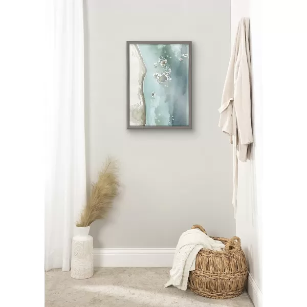 Kate and Laurel Blake Rocky Shores Framed Printed Glass Wall Art by Janet MeinkeLau 18x24 Gray Coastal Beach Art for Wall