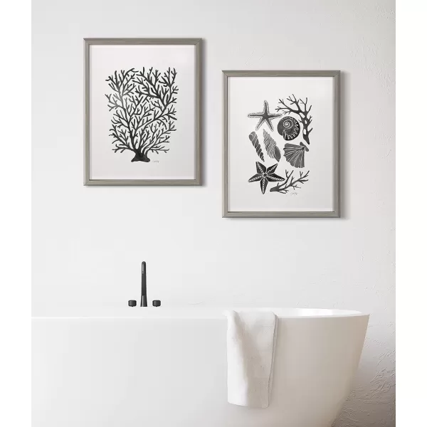 Kate and Laurel Blake Seashells Black Framed Printed Glass Wall Art by Cat Coquillette 16x20 Gray Decorative Coastal Art for Wall