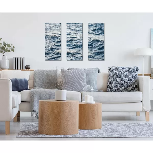 Kate and Laurel Coastal Ocean Waves Canvas Wall Art by The Creative Bunch Studio 3 Piece 12 x 28 Blue Decorative Ocean Art for Wall
