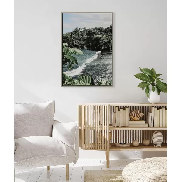 Kate and Laurel Sylvie Aloha Kai Framed Canvas Wall Art by Alicia Abla 23x33 Gray Tropical Beach Art Wall Dcor