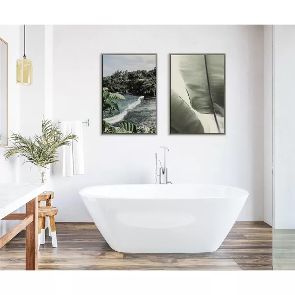 Kate and Laurel Sylvie Aloha Kai Framed Canvas Wall Art by Alicia Abla 23x33 Gray Tropical Beach Art Wall Dcor