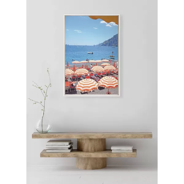 Kate and Laurel Sylvie Arienzo Beach Club Framed Canvas Wall Art by Rachel Bolgov 23x33 White Soft Beach Club Wall Decor Art Piece