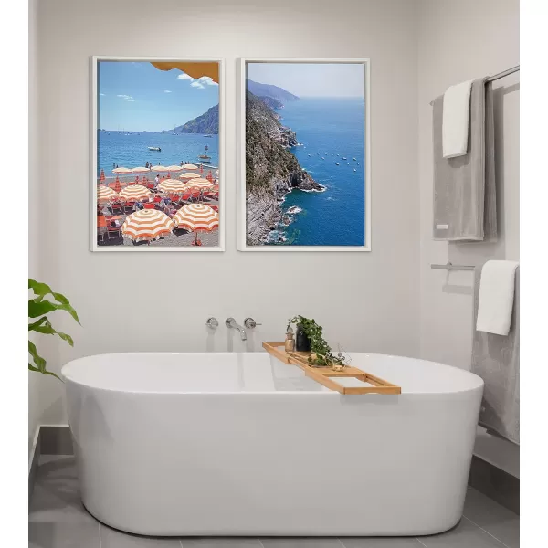 Kate and Laurel Sylvie Arienzo Beach Club Framed Canvas Wall Art by Rachel Bolgov 23x33 White Soft Beach Club Wall Decor Art Piece