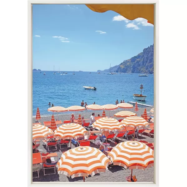 Kate and Laurel Sylvie Arienzo Beach Club Framed Canvas Wall Art by Rachel Bolgov 23x33 White Soft Beach Club Wall Decor Art Piece