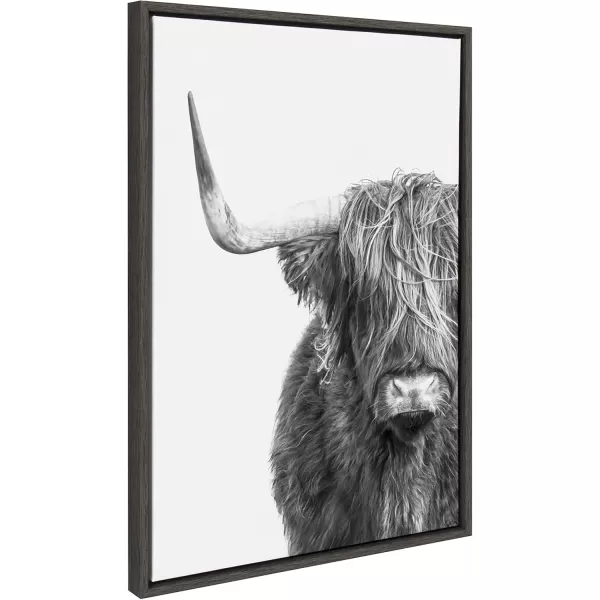 Kate and Laurel Sylvie BW highland Cow No 1 Framed Canvas Wall Art by Amy Peterson Art Studio 23x33 Gray Rustic Animal Wall Decor for WalGrey