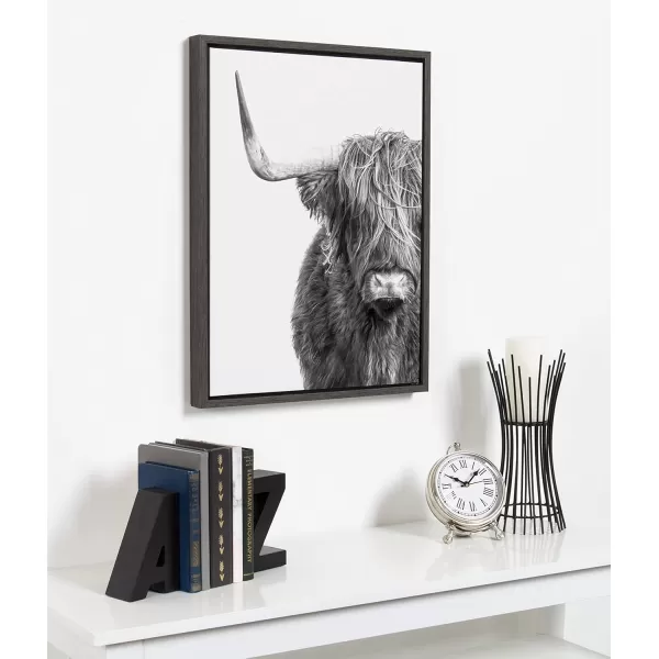Kate and Laurel Sylvie BW highland Cow No 1 Framed Canvas Wall Art by Amy Peterson Art Studio 23x33 Gray Rustic Animal Wall Decor for WalGrey
