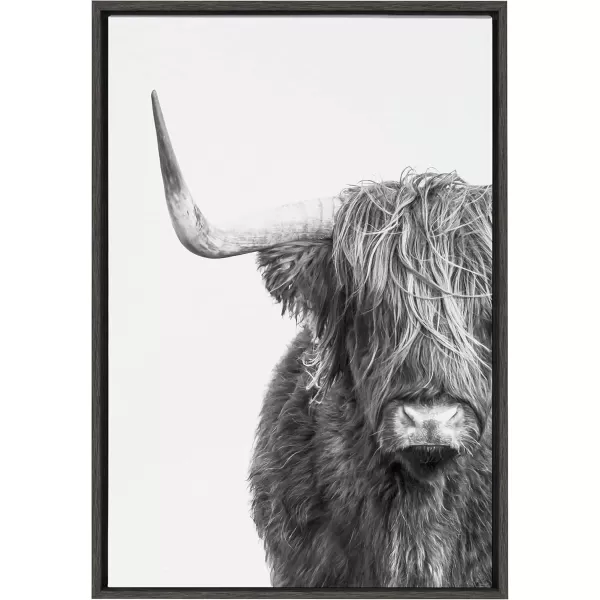 Kate and Laurel Sylvie BW highland Cow No 1 Framed Canvas Wall Art by Amy Peterson Art Studio 23x33 Gray Rustic Animal Wall Decor for WalGrey