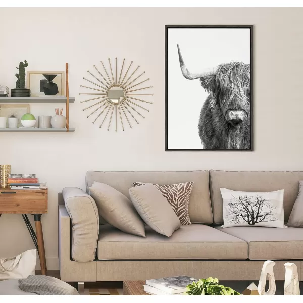 Kate and Laurel Sylvie BW highland Cow No 1 Framed Canvas Wall Art by Amy Peterson Art Studio 23x33 Gray Rustic Animal Wall Decor for WalGrey