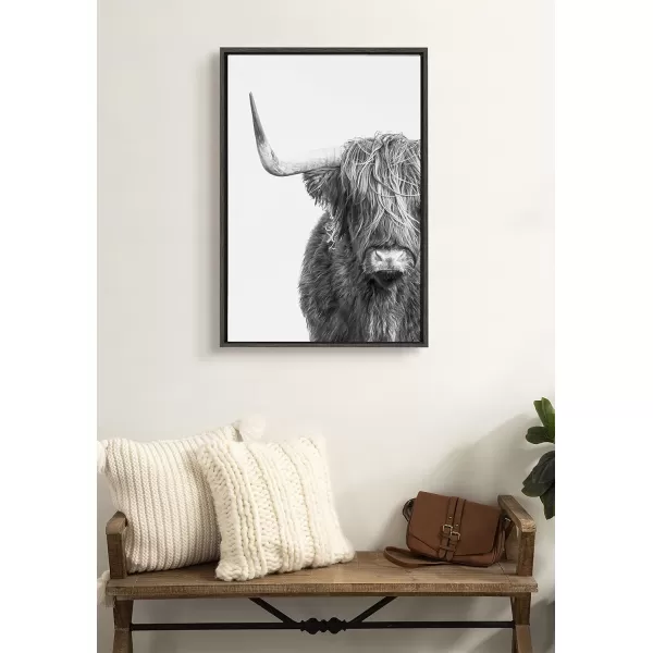 Kate and Laurel Sylvie BW highland Cow No 1 Framed Canvas Wall Art by Amy Peterson Art Studio 23x33 Gray Rustic Animal Wall Decor for WalGrey