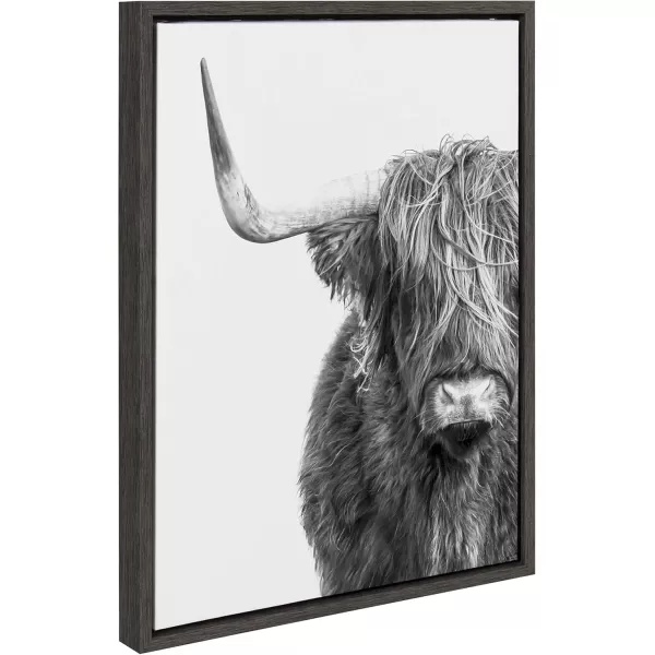 Kate and Laurel Sylvie BW highland Cow No 1 Framed Canvas Wall Art by Amy Peterson Art Studio 23x33 Gray Rustic Animal Wall Decor for WalGrey