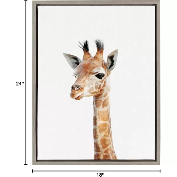 Kate and Laurel Sylvie Baby Giraffe Animal Print Portrait Framed Canvas Wall Art by Amy Peterson 18x24 NaturalGrey