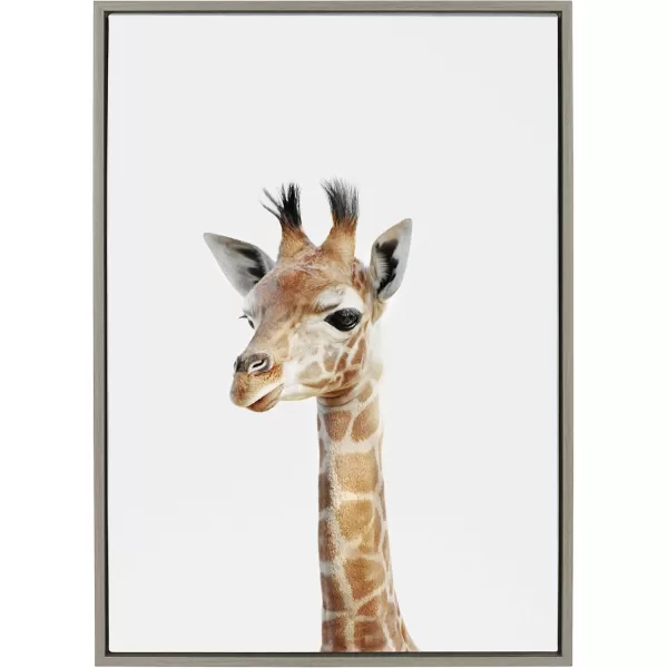 Kate and Laurel Sylvie Baby Giraffe Animal Print Portrait Framed Canvas Wall Art by Amy Peterson 18x24 NaturalGrey