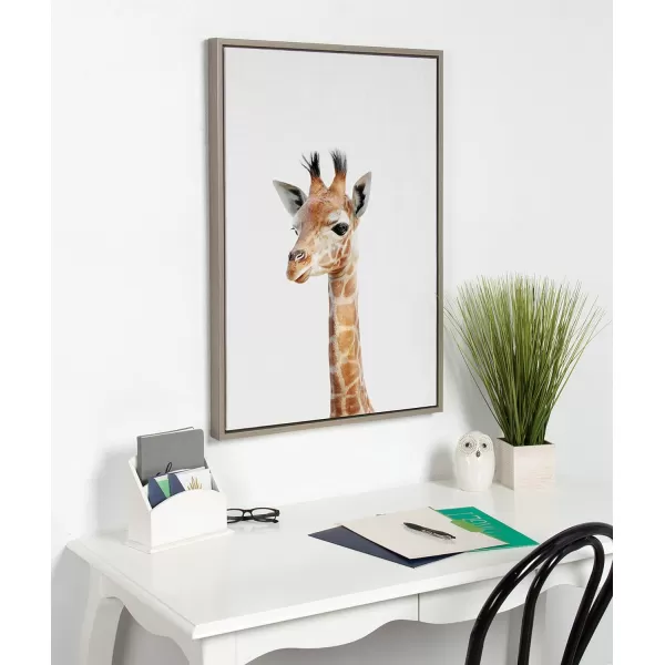 Kate and Laurel Sylvie Baby Giraffe Animal Print Portrait Framed Canvas Wall Art by Amy Peterson 18x24 NaturalGrey