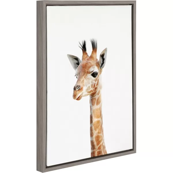 Kate and Laurel Sylvie Baby Giraffe Animal Print Portrait Framed Canvas Wall Art by Amy Peterson 18x24 NaturalGrey