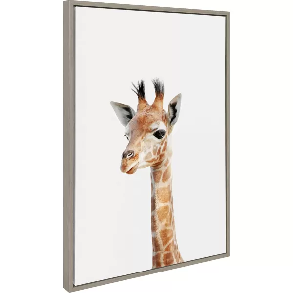 Kate and Laurel Sylvie Baby Giraffe Animal Print Portrait Framed Canvas Wall Art by Amy Peterson 18x24 NaturalGrey