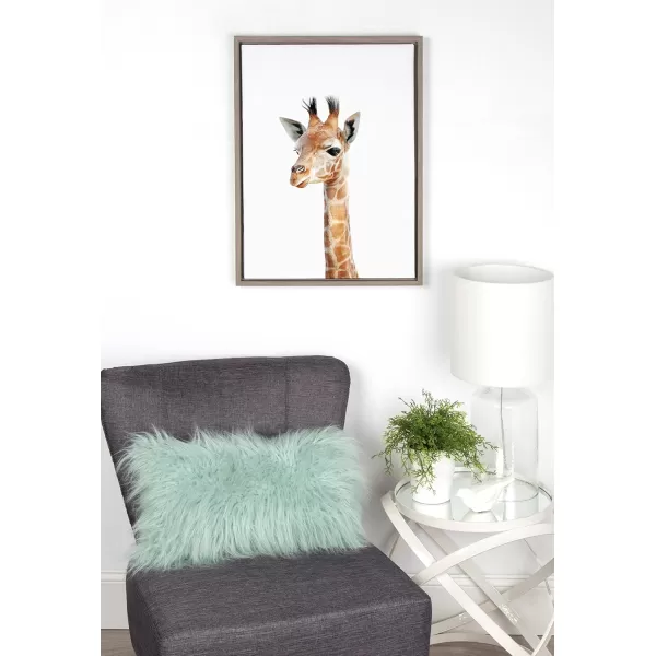 Kate and Laurel Sylvie Baby Giraffe Animal Print Portrait Framed Canvas Wall Art by Amy Peterson 18x24 NaturalGrey