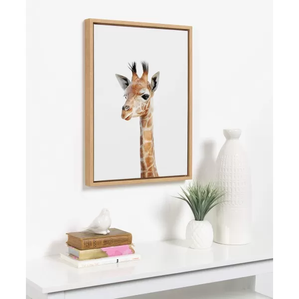 Kate and Laurel Sylvie Baby Giraffe Animal Print Portrait Framed Canvas Wall Art by Amy Peterson 18x24 NaturalNatural