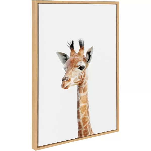 Kate and Laurel Sylvie Baby Giraffe Animal Print Portrait Framed Canvas Wall Art by Amy Peterson 18x24 NaturalNatural