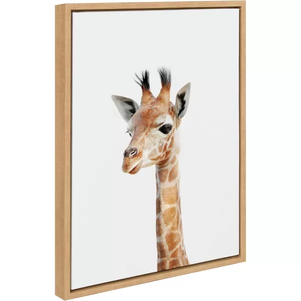 Kate and Laurel Sylvie Baby Giraffe Animal Print Portrait Framed Canvas Wall Art by Amy Peterson 18x24 NaturalNatural