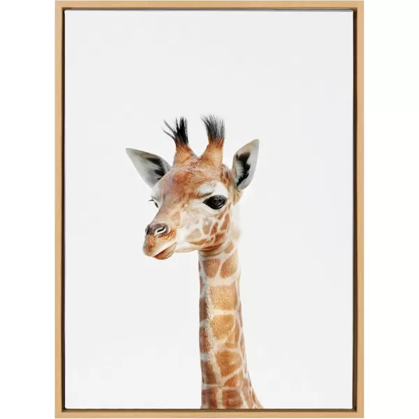 Kate and Laurel Sylvie Baby Giraffe Animal Print Portrait Framed Canvas Wall Art by Amy Peterson 18x24 NaturalNatural