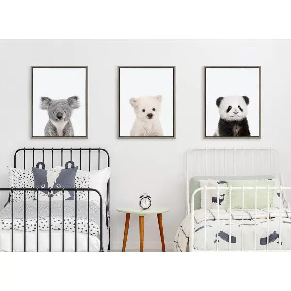 Kate and Laurel Sylvie Baby Polar Bear Baby Panda Bear and Baby Koala Bear Framed Canvas Wall Art Set by Amy Peterson Art Studio 3 Piece Set 18x24 Natural Baby Animal Wall Art Dcor SetGrey