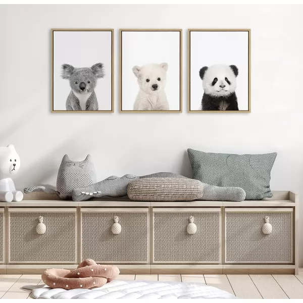 Kate and Laurel Sylvie Baby Polar Bear Baby Panda Bear and Baby Koala Bear Framed Canvas Wall Art Set by Amy Peterson Art Studio 3 Piece Set 18x24 Natural Baby Animal Wall Art Dcor SetNatural